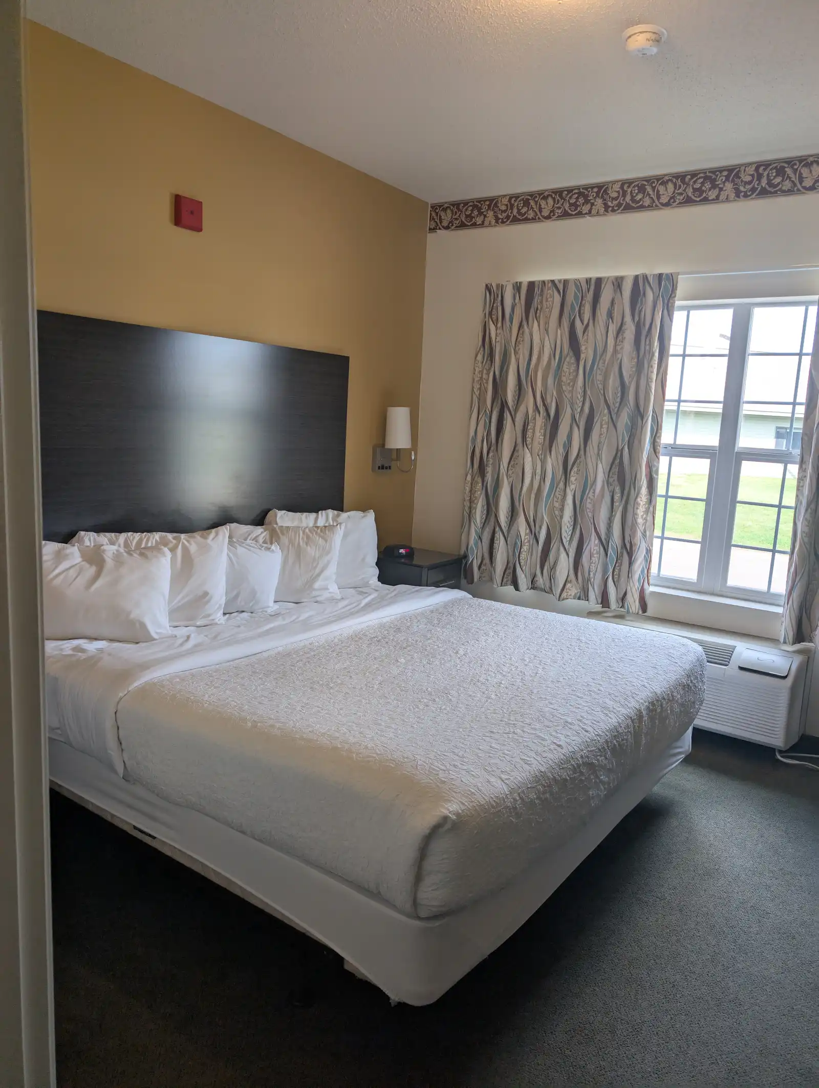 A King Single room with one king bed, a desk and an armchair